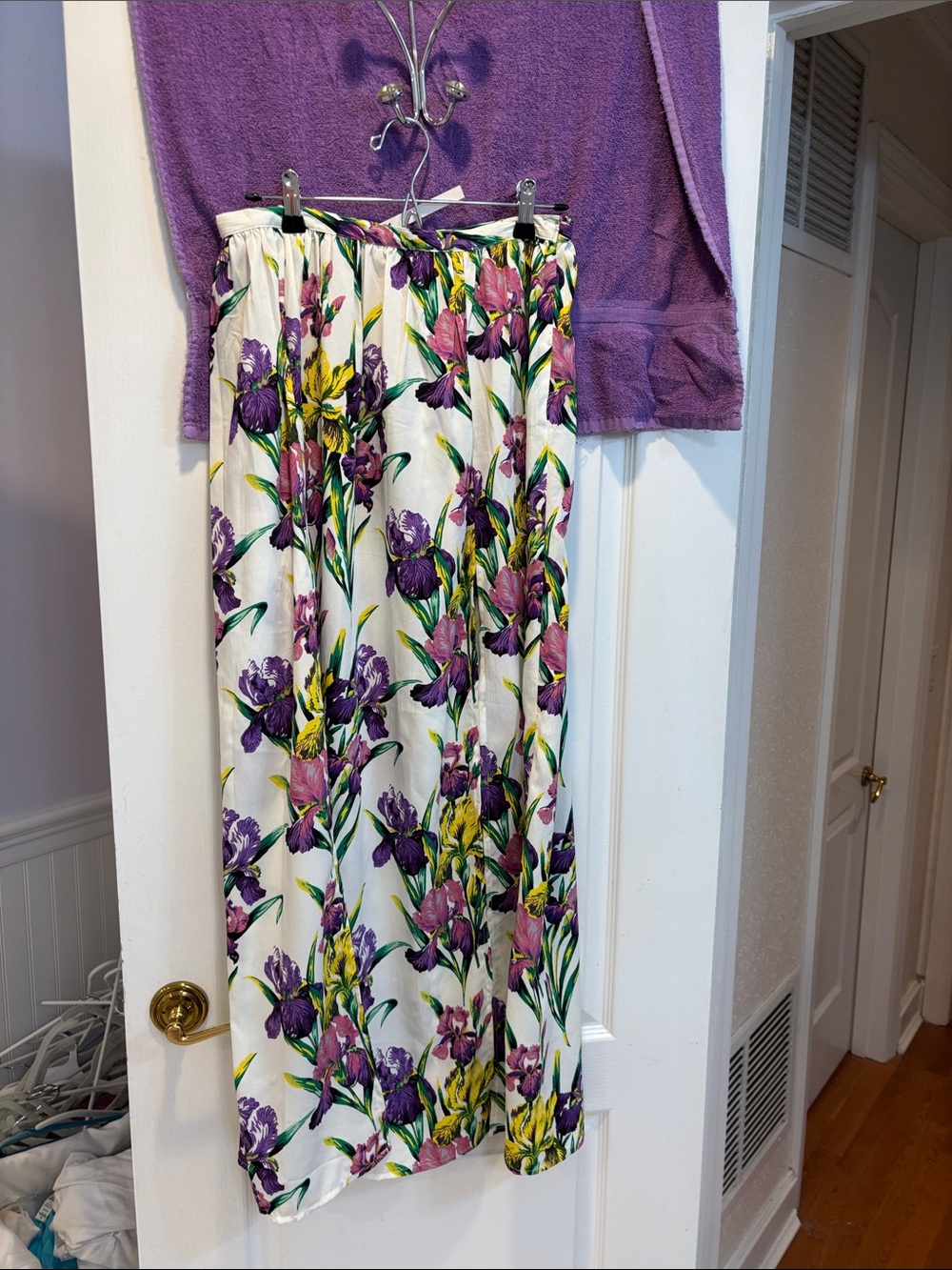 NWT ASOS White Maxi Skirt with Purple & Yellow Floral Print